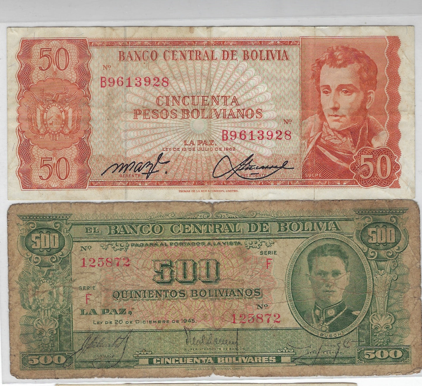 Bolivia 4 Different Notes From 1928 And Forward VG- XF.(BO1z)