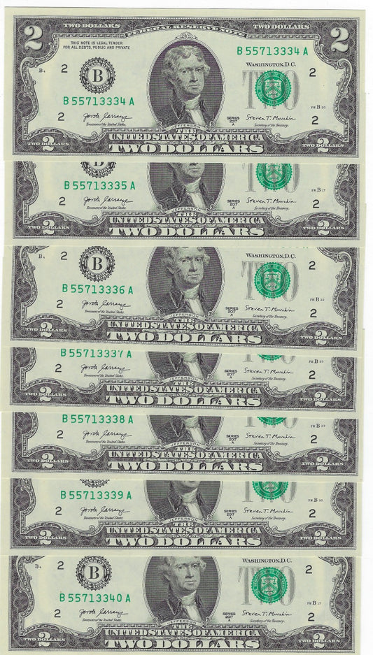 US$2  FRN Fancy SN 55 71 333? x 7 Consecutive  New York 2B  UNC .(R1S)