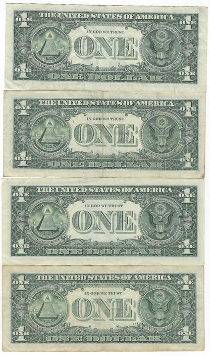 US$1 FRN Fancy SN 8  x 4 Different Districts  Average VF .( R1R)