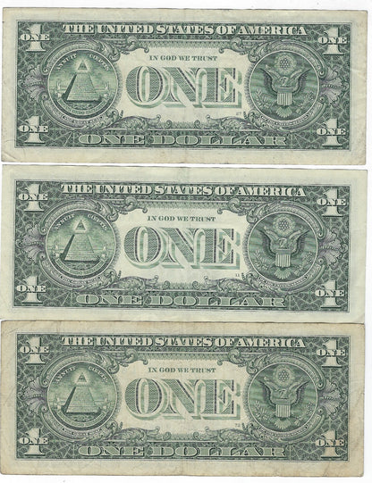US$1  FRN Fancy SN 8  x 3 Different Districts  Average VF.(R1T)