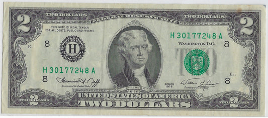 US$2 Dollars Bill RARE Series 1976 St. Louis 8 H High Grade SN 3077 248  LUCKY N 77 .(V4)