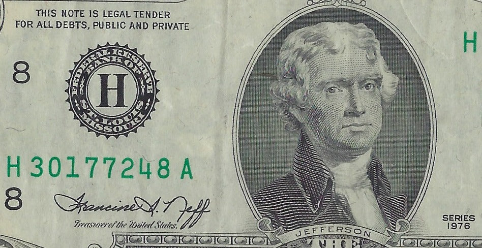 US$2 Dollars Bill RARE Series 1976 St. Louis 8 H High Grade SN 3077 248  LUCKY N 77 .(V4)