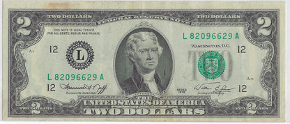 US$2 dollars bill RARE Series 1976 San Francisco  12L High Grade SN 82096629 Error Shift Down & left.V8