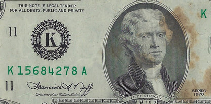US$2 Dollars Bill RARE Series 1976 Dallas 11 K Good Grade SN 15684278.(V11)