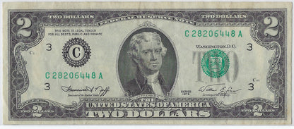 US$2 Dollars Bill RARE Series 1976 Philadelphia 3CA In A Good Grade SN 28206448 .V15