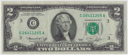 US$2 Dollars Bill RARE Series 1976   Philadelphia 3C  In A Good Grade SN 26411265 .(V18)