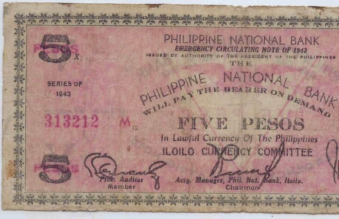 Rare Philippines 5 Pesos 1943 WWII Fancy SN Double Radar 313 212 .FN6