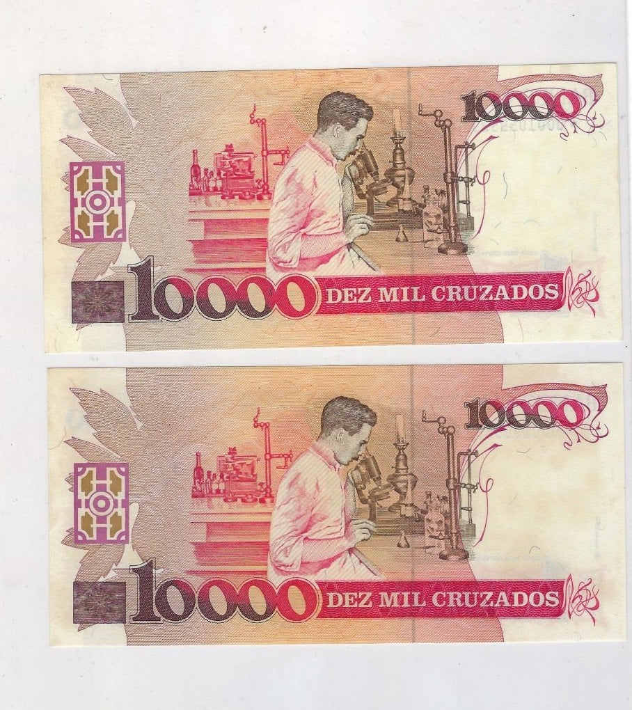 Brazil 10 Cruzados Novos on 10K Cruzados REPLACEMENT Star Note Mehilba RC8 UNC x 2 Consecutive .RB5