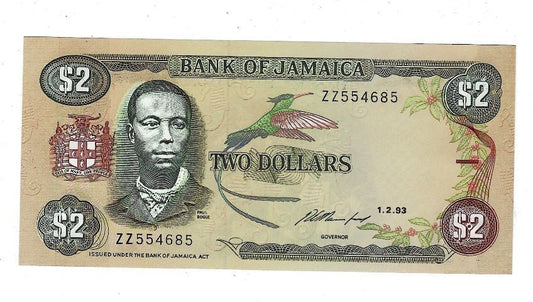 Jamaica $2 "Replacement"Prefix ZZ Mehilba RA1 UNC .RJ2