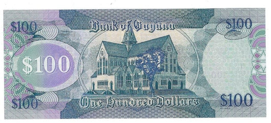 Guyana 100 Dollars, ND (2009 -12)P-36b Replacement Note prefix Z/1 Mehilba RE1 UNC.RG3