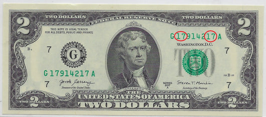 US$2 FRN Chicago 7G Fancy Double Bookends 17------17 UNC.FN30