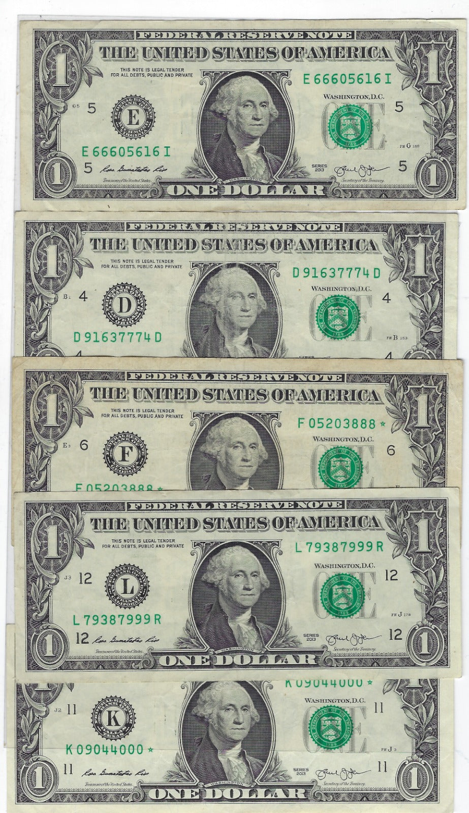 US$1 FRN x10  All Trio 000 to 999 Including Lucky 777 & 8888 VF .FN38