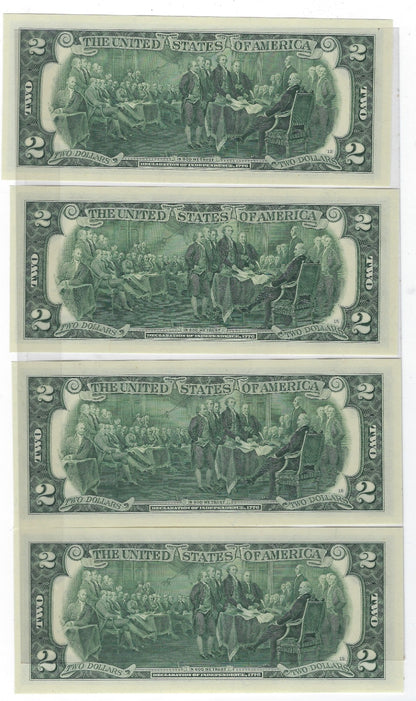 US$2 FRN Chicago 7G x 4 Round Consecutive SN 10,20,30,40,and one Trio 444 + Lucky SN7 UNC . FN45