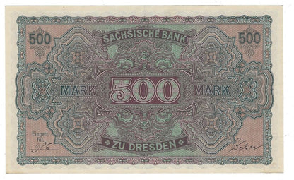 Germany - SAXONY 500 Mark 1 July 1922, Ro.SAX10a, P.S954 Fancy SN Date 1971 4 1 aUNC worth $120 .FNG1