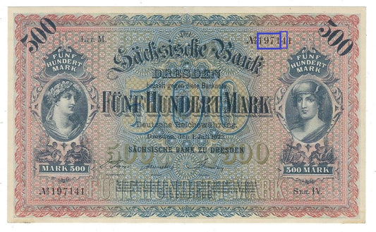 Germany - SAXONY 500 Mark 1 July 1922, Ro.SAX10a, P.S954 Fancy SN Date 1971 4 1 aUNC worth $120 .FNG1