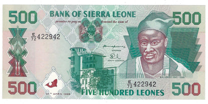 Sierra Leone p-23b UNC 500 Leones 1998 Fancy SN  Bookends Double Digits 42 29 42   worth $70 . FNS2