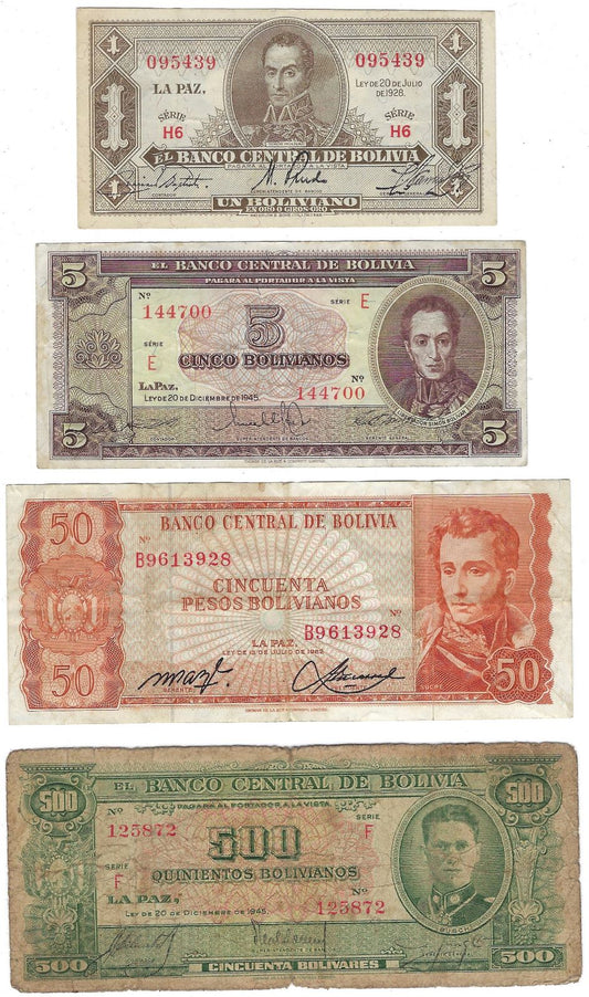 Clearance Bolivia 4 OLD Different Notes F- VF .B2C