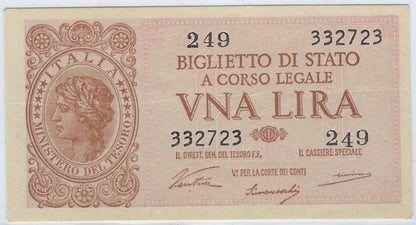1944 Italy 1 Lire Ch CU Crisp Original Italia p29a UNC Fancy SN bookends 3----3.FNI3