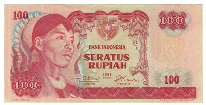 Indonesia 100 Rupiah 1968 , Mehilba RL8 , P108a* , REPLACEMENT Prefix X--, aUNC.RI5