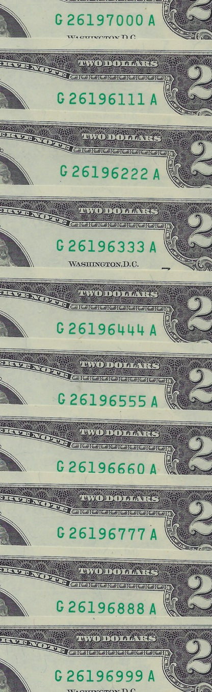 US$2 x10 FRN Chicago 7G Fancy SN All Trio 111 to 000 including LUCKY N 777&888 UNC.FNB1