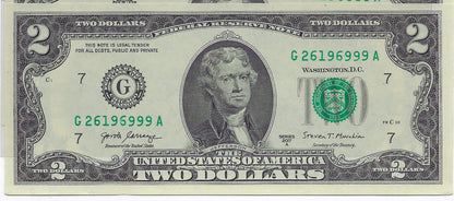 US$2 x10 FRN Chicago 7G Fancy SN All Trio 111 to 000 including LUCKY N 777&888 UNC.FNB1