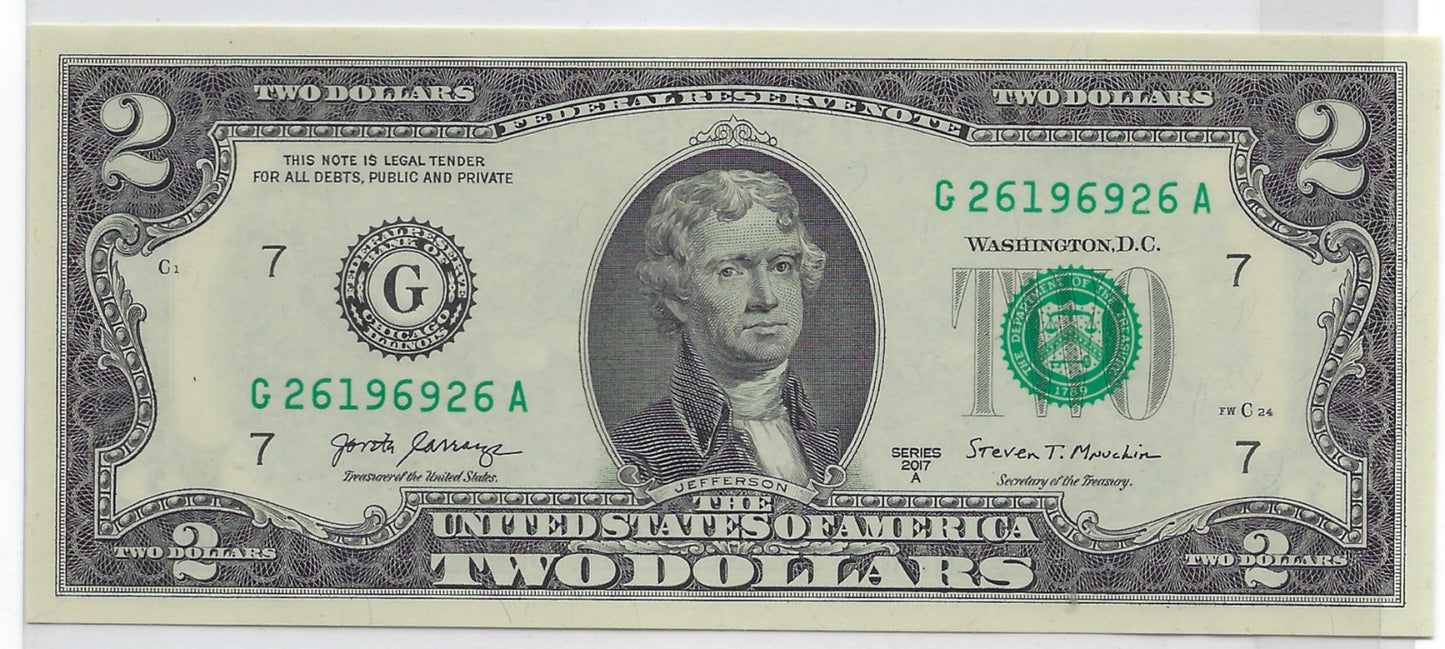 US$2 FRN Chicago 7G Fancy SN Double Bookends 26----26 UNC .FNB2