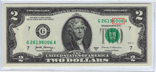 US$2 FRN Chicago 7G Fancy SN ( Right Side Radar ---- 6006 UNC.FN30?