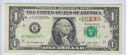 US$1 FRN Star Note 11K Dallas Fancy SN Date 1922 27 07 & Lucky 7 ) VF.FN31?