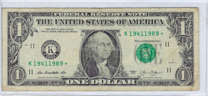 US$1 FRN Star Note 11K Dallas , Fancy SN Date 1941 1989 ) VF.FN32?