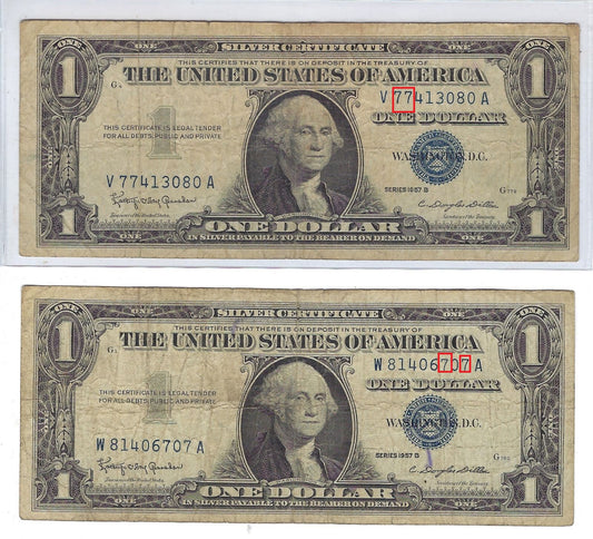 US$1 Silver Certificate Series 1957B x2 Notes Lucky 7 Fine.FN38?