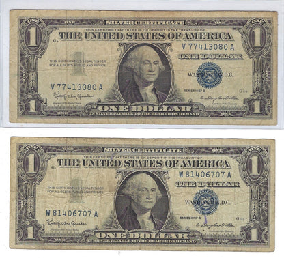 US$1 Silver Certificate Series 1957B x2 Notes Lucky 7 Fine.FN38?