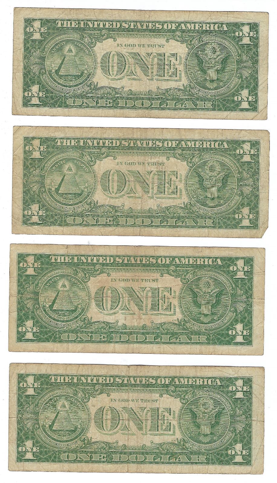 US$1 Silver Certificate Series 1957B x 4 Notes Lucky 7 Fine.FN39?