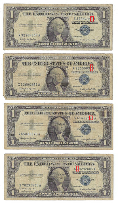 US$1 Silver Certificate Series 1957B x 4 Notes Lucky 7 Fine.FN39?