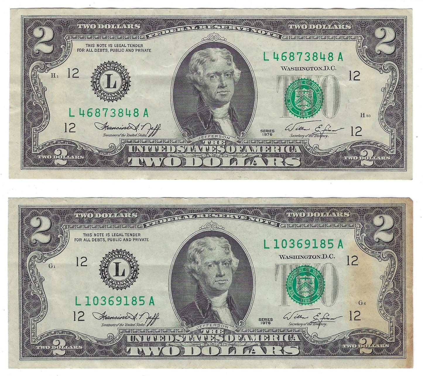 US$2 FRN San Francisco 12L x 2 Rare 1976 VF. FN28?
