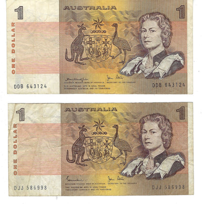 1982 Australia R-78.. $1 Dollar x 2 Different Signatures VF .FN49