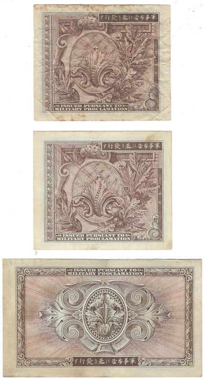 Japan 1944 10 Sen ,1&5 Yen Military Currency Crisp 3 Notes,Worth$30 .
