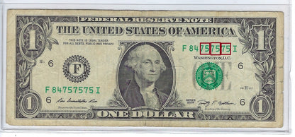 US$ 1 FRN Fancy SN About Repeater x3 " 84 75 75 75 " Fine .FN61