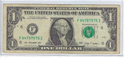 US$ 1 FRN Fancy SN About Repeater x3 " 84 75 75 75 " Fine .FN61