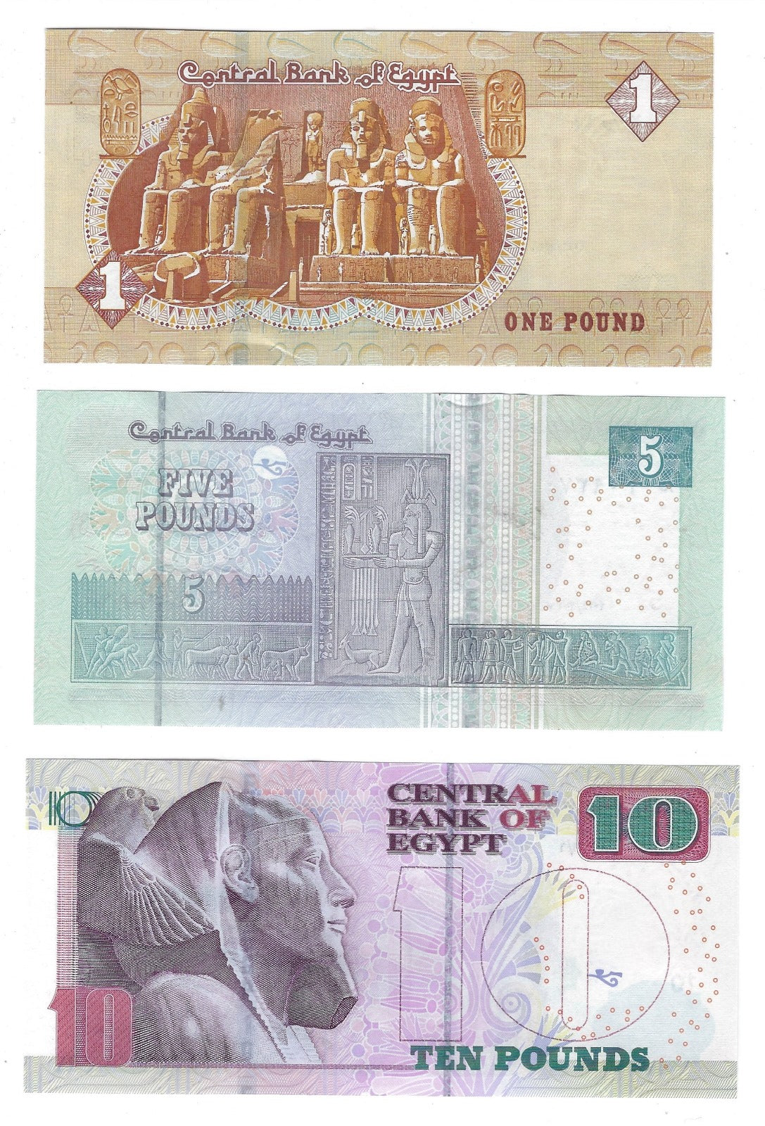 Egypt 1,5 &10 Pounds REPLACEMENT *STAR Notes* All Three Have Similar Last 2 Digits 3 UNC ( READ MORE ) .FN69