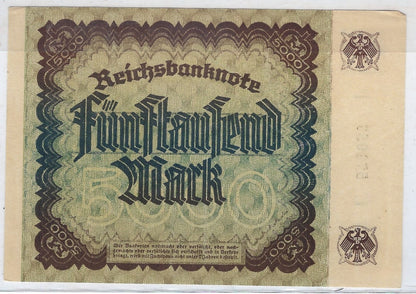 Germany 5000 DM 2 December 1922 XF Fancy Serial N Double Digits Bookend 57 39 57 . FN70