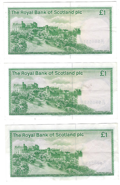 Scotland 1 Pound x 3 Consecutive XF 1986 PICK-341Aa .SC2