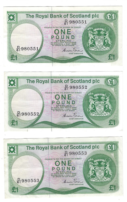 Scotland 1 Pound x 3 Consecutive XF 1986 PICK-341Aa .SC2