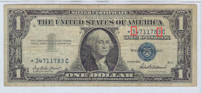 US$1 Silver Certificate 1957 STAR Note Fancy SN Single Bookend VF.FN105