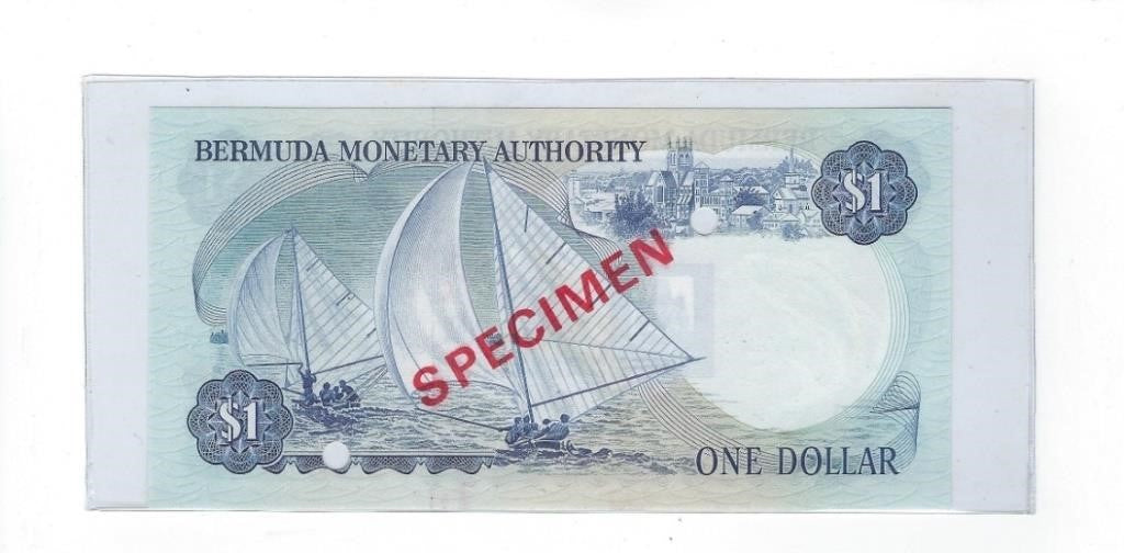 Bermuda $1 (1st May 1984 ) Queen Elizabeth SPECIMEN P28s UNC Est $35.Br1z