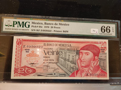 Mexico 1976 20 Pesos UNC PMG Certified 66 EPQ