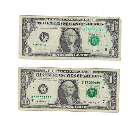 US$1 X 2 FRN Star Note G7 Chicago & 11K Dallas Trio Lucky 999 VF.V35