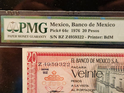 Mexico 1976 20 Pesos UNC PMG Certified 66 EPQ