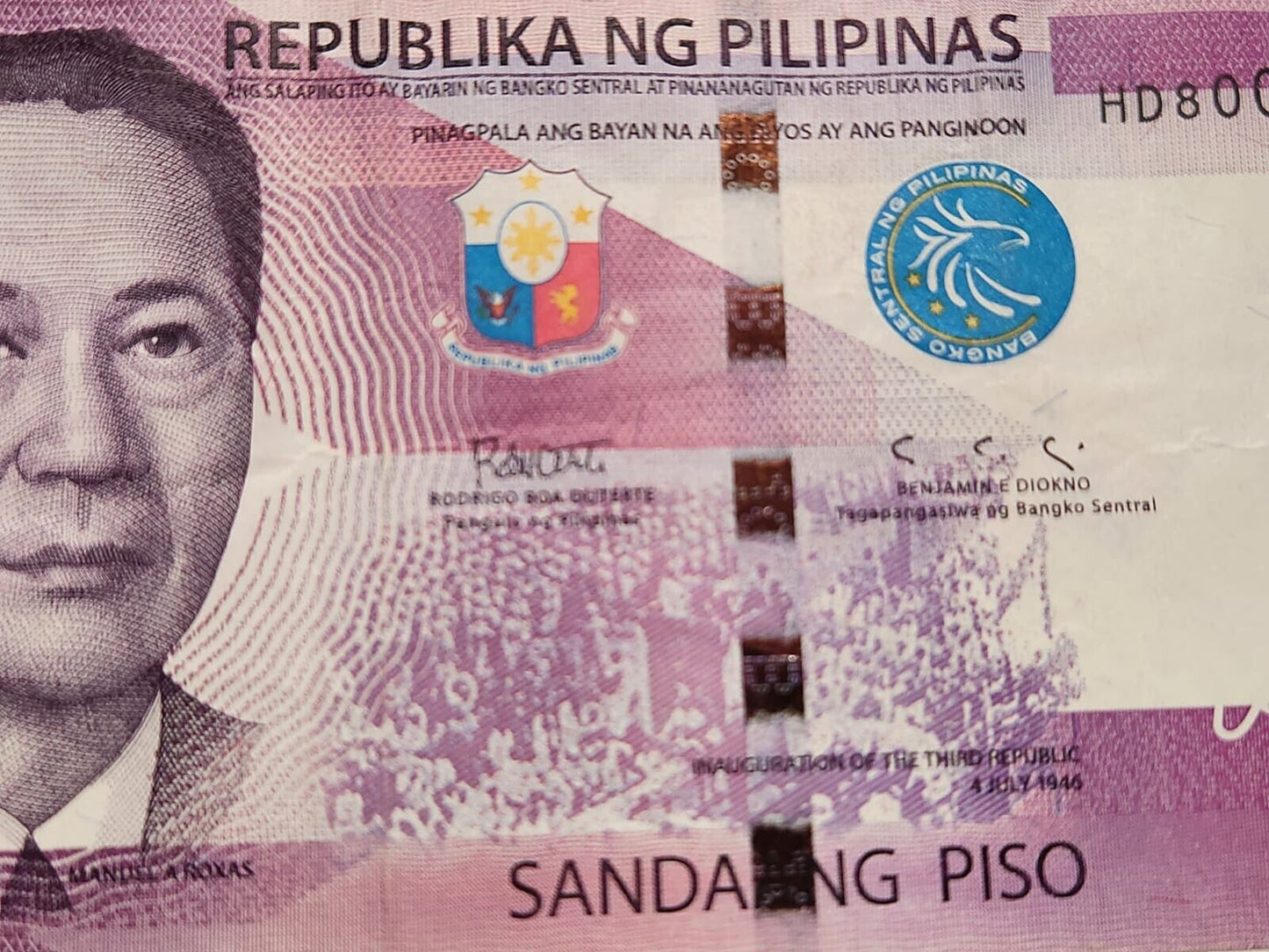 PHILIPPINES 100 PISOS FANCY SERIAL N. 3 in one RADAR, Lucky 8 & Binary 800008 VF.Ph22