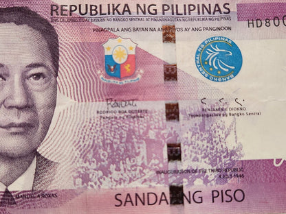 PHILIPPINES 100 PISOS FANCY SERIAL N. 3 in one RADAR, Lucky 8 & Binary 800008 VF.Ph22