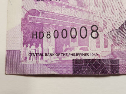 PHILIPPINES 100 PISOS FANCY SERIAL N. 3 in one RADAR, Lucky 8 & Binary 800008 VF.Ph22